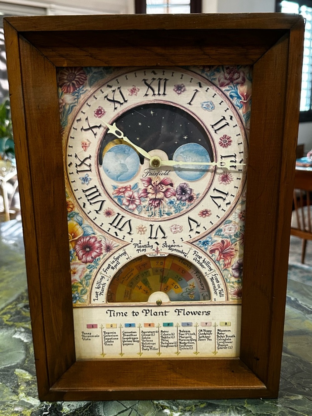 70’s FAIRFIELD Farmers Almanac Moon dial gardeners Clock Movement for Home Decor